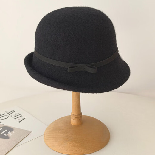 Woodpecker (TUCANO) simple ladylike style wool knitted top hat for women in autumn and winter, elegant and warm, showing face, little fisherman hat, bow basin hat, khaki color, adjustable (53-59cm head circumference)