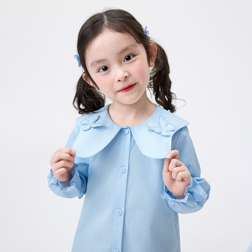 Xiaoyinman Inman children's clothing girls pure cotton shirt three-dimensional bow 26 spring spring collar casual top for children and middle-aged children light blue 105