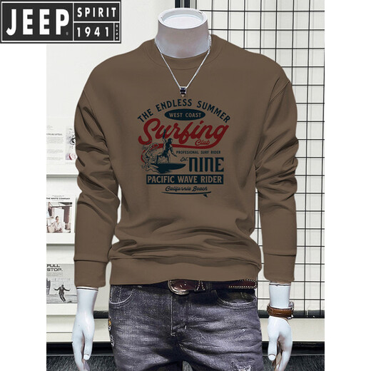 JEEP SPIRIT Jeep sweatshirt men's new autumn jacket men's long-sleeved round neck fashion printed velvet bottoming shirt versatile black Wei 5267 velvet 2XL recommended 145-160Jin Jin equals 0.5 kg