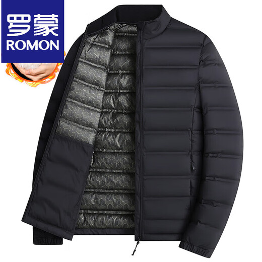 ROMON Fatty Thin Down Jacket Мужская теплая куртка больших размеров Свободная осенне-зимняя тонкая пуховая куртка большого размера с воротником-стойкой черного цвета XL