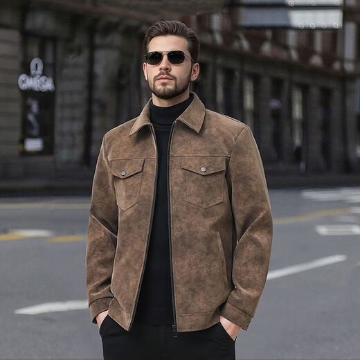 Autumn, spring and autumn velvet thickened men's jacket lapel style new fashion brand trend versatile casual leather jacket for men 2566 brown velvet 5XL