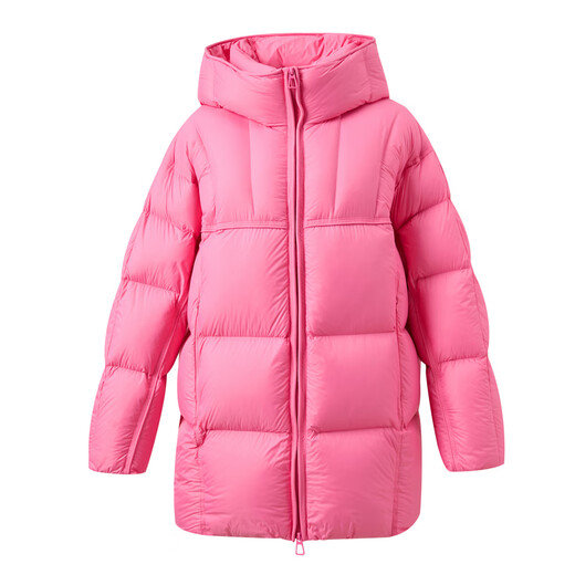 Sancai 2025 new winter easy-care hooded down jacket mid-length 90 white duck down dopamine bread jacket M