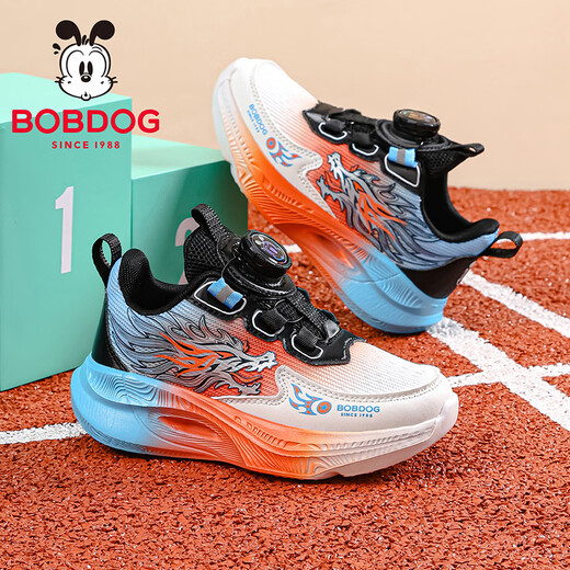 BOBDOG children's shoes, boys' spring trendy and cool running shoes, comfortable casual shoes, children's sports shoes 102561015 black/fireworks orange 33