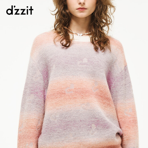 DZZIT long-sleeved sweater 2026 spring new style dopamine girl loose hot rhinestone top women 3K1EE1629 color M