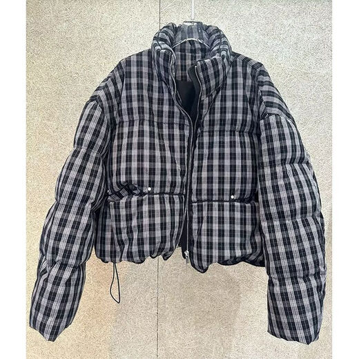 Playboy (PLAYBOY) Plaid Down Jacket Women's Short Stand Collar 2026 New Retro Small Loose Thick White Duck Down Bread Jacket Trendy Official Flagship Off-White S 90-130Jin Jin is equal to 0.5 kg