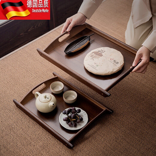Tuojin New Chinese Style Walnut Tea Tray Home Rectangular Storage Fruit Tray Retro Color Handleless Tray-41*29CM
