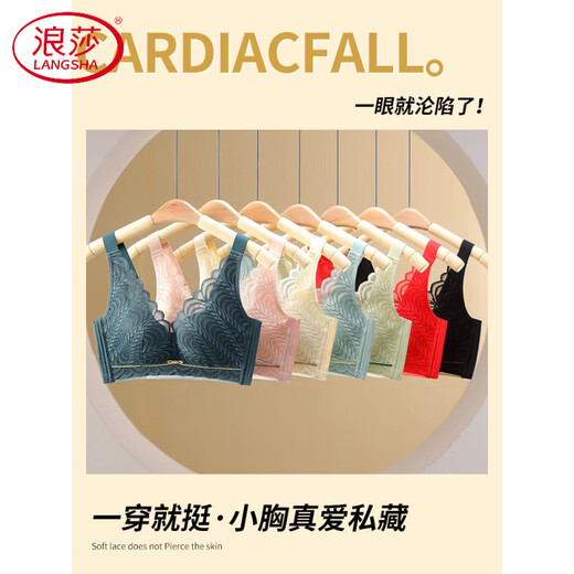 LangSha Year of the Horse zodiac year underwear for women with small breasts, push-up, adjustable top support, anti-sagging latex red bra and panties set, black single piece 90B 40