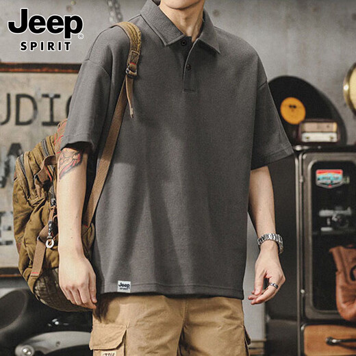 JEEP SPIRIT Jeep short-sleeved T-shirt men's summer short-sleeved men's casual Polo shirt loose cool men's wear dark gray XL