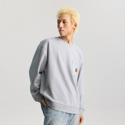 Lee Zhang Linghe's same model 26 spring and summer new product in the mall, comfortable version round neck floral gray men's long-sleeved sweatshirt floral gray L