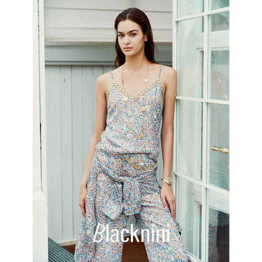 BLACKNINI limited edition/French Deveaux century printed long-sleeved shirt/suspenders/trousers shirt (brand Deveaux)) XS