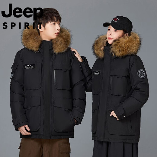 JEEP Jeep International Brand 2025 Зимний новый пуховик для пар Утолщенный корейский Parker Повседневная куртка на белом утином пуху Черный M 110-130Jin Jin равен 0,5 кг