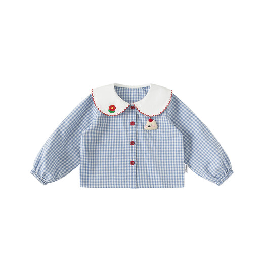 INSBOBO Girls' Shirts 2026 Spring and Autumn New Baby Girl's Baby Doll Shirt Children's Spring Style Tops Children's Clothing Trend Blue and White Checkered 80