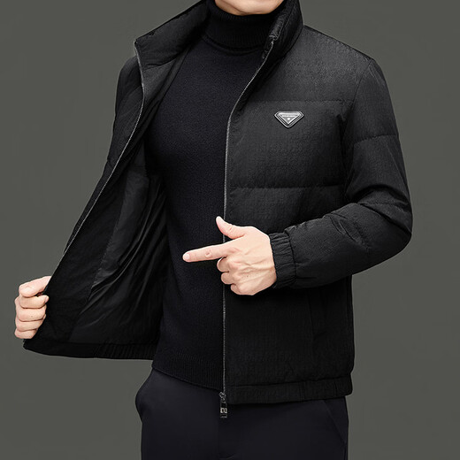 LILANZ Men's Down Jacket White Duck Down Winter Short Stand Collar Young and Middle-aged Warm High-end Jacket Black M
