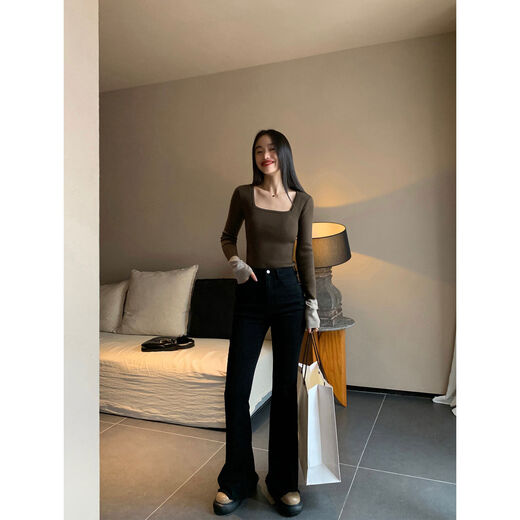 Contrast color long-sleeved sweater for women, niche slim fit, versatile and temperamental base layer top, black and gray half turtleneck S S