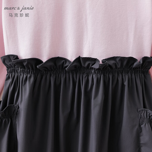 MARC&JANIE Sweet cool girl's lace fake two-piece dress Children's skirt spring new style 560163 dark black gray 110 (recommended height 101-110)