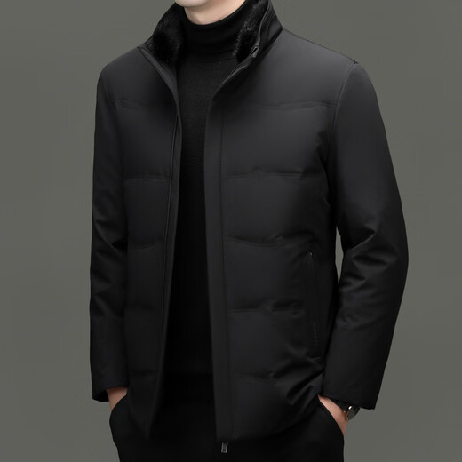 MAGIOPY轻奢侈高档品牌水貂毛领男士羽绒服冬季新款中年商务休闲白鸭绒保 黑色 2XL 185