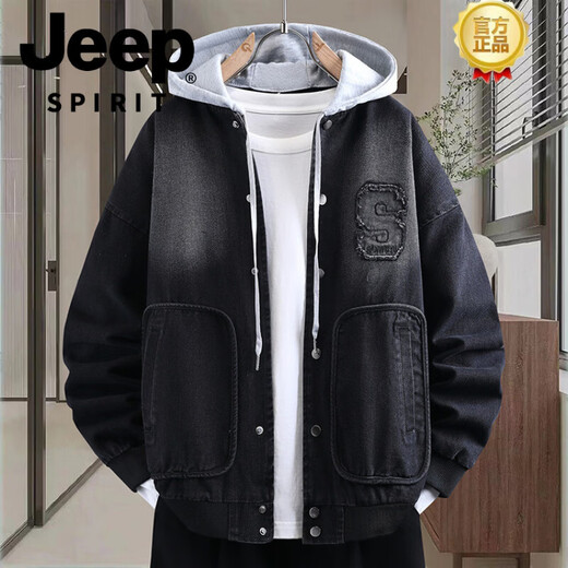 JEEP SPIRIT Gradient Denim Jacket Men's Spring and Autumn 2026 New Trendy Brand Casual Jacket Teenagers Loose Work Clothing Tops Plus Size Men's Clothing - Blue M