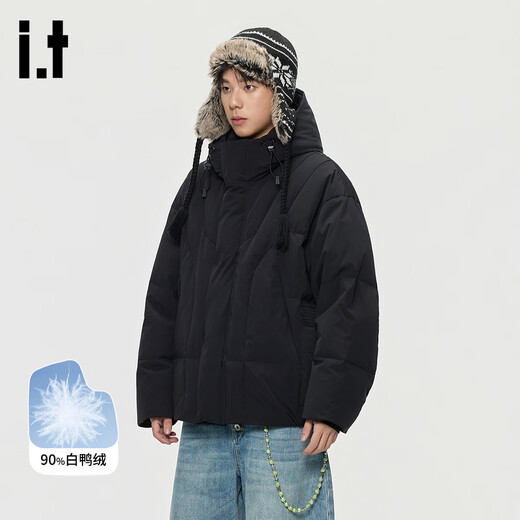 GROUND ZERO shopping mall same style high filling capacity 90 white duck down couple style hooded down jacket black L