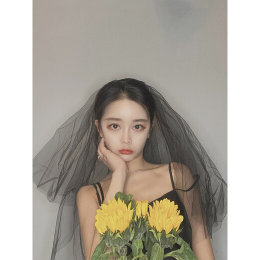 Renshanxiang black veil, cool style wedding dress, internet celebrity photo props, cool style creative atmosphere veil, black double layer, with hair comb
