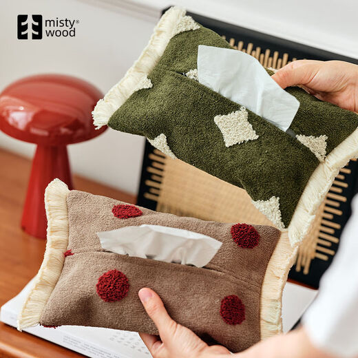 Fantasy three-color tissue box tassel napkin storage living room bedroom tissue box red dots/25x17cm