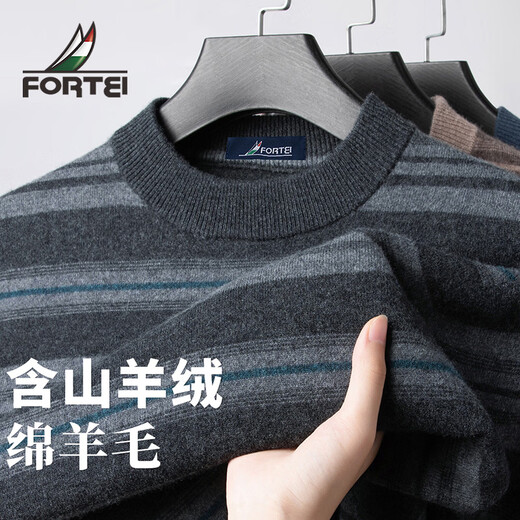 Rich 310G Cashmere & Sheep Wool Sweater Winter Men's Striped Warm Round Neck Wool Sweater Men's Knitted Sweater