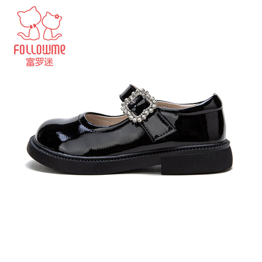 Fuluo Mi Girls' Leather Shoes 26 Spring British Style Campus Soft Sole Performance Shoes Children's Comfortable and Versatile Shoes Shadow Black 30