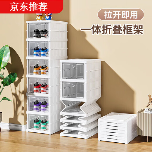He Jiagong's installation-free shoe box storage box transparent shoe cabinet home door multi-layer thickened folding shoe rack boot storage four rows of double doors 3-layer-12 pairs of shoes with boot box/magnetic opening lid