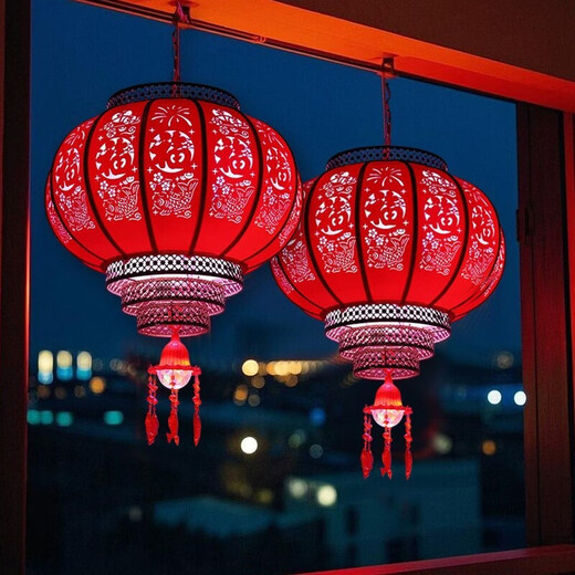 Xushansi New 2026 Antique Relief Rotating Sheepskin Red Lantern Lantern Outdoor Waterproof Balcony Courtyard Gate Decoration Rotating + Chinese Knot Round 50# More than enough every year One price