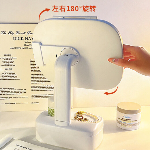 Mirror makeup mirror with light desktop desktop led makeup mirror home bedroom folding mirror student birthday gift female cream white