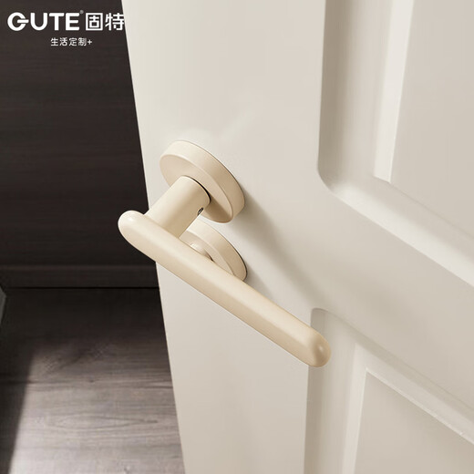 Huili's customized khaki beige indoor bedroom door lock household universal magnetic silent minimalist wooden door handle lock khaki silent A type 35-50mm universal type with key