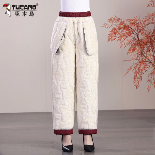 Woodpecker's new winter velvet thickened cotton pants for women, grandma's pants, elastic waist to keep warm, elderly mothers' outer wear, solid color, black, XL, recommended 85-100Jin, Jin equals 0.5kg