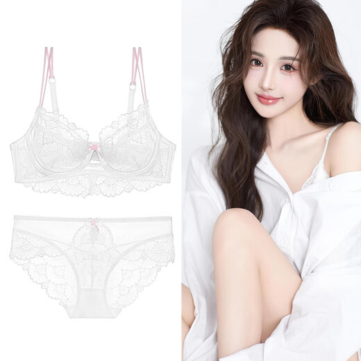 Victoria Palace Sexy Underwear Big Breast Showing Small Lace Underwear Women's Thin Bra Anti-Sagging Blue Large Size Underwear Set Black Set Bra + Underwear 70A /32A with S size underwear