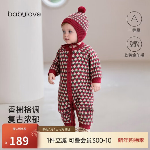 Babylove infant knitted jumpsuit autumn and winter wool warm long-sleeved rompers retro literary French New Year clothes