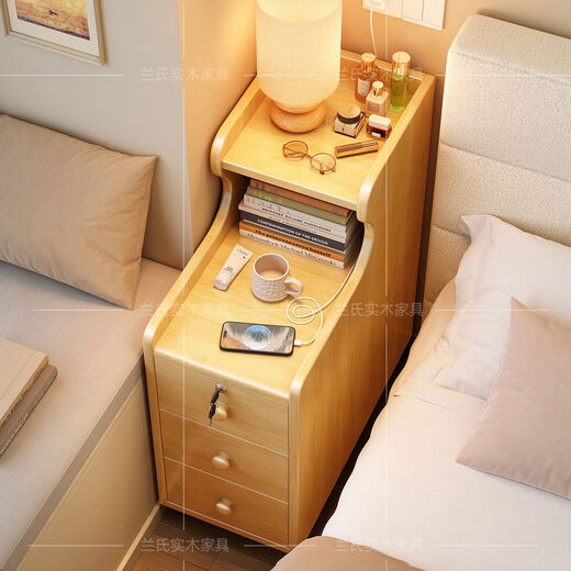 Fantasy Bedside Table Bedroom Small Bedside Table Movable Narrow Cabinet FAS Grade Rubber Wood 216 Upgraded Model #Original Wood Color 40x40x70cm
