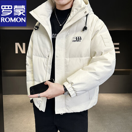 ROMON белый утиный пуховик мужской короткий зимний 2025 новый высококачественный с капюшоном красивое утолщенное зимнее пальто модный бренд черный M