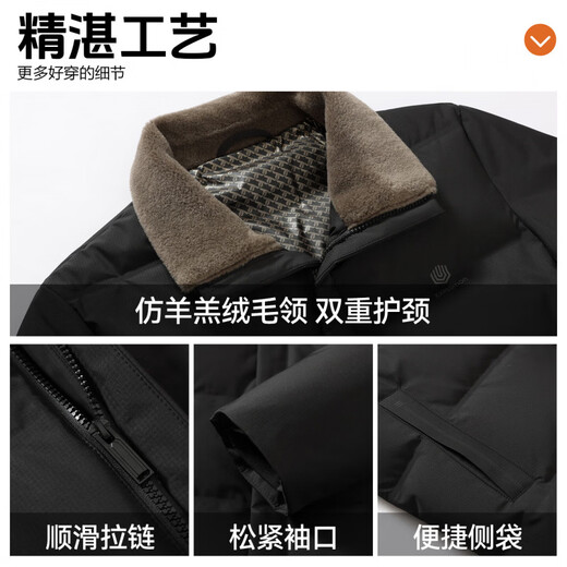 ROMON Graphene Men's Fur Collar Down Jacket 2025 Winter New Business Casual Versatile Warm Jacket Men's Khaki 2XL (185) Recommended 150-165 Jin Jin equals 0.5 kg