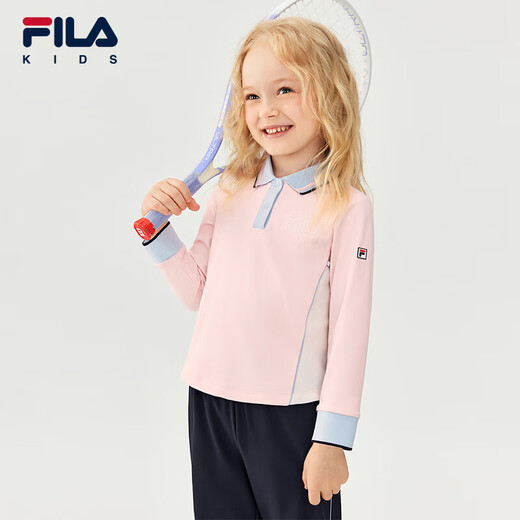 FILA children's clothing long-sleeved T-shirt 2025 winter new style girls and children loose sports POLO shirt hazy pink-LP 120