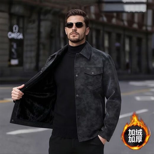 Autumn, spring and autumn velvet thickened men's jacket lapel style new fashion brand trend versatile casual leather jacket for men 2566 brown velvet 5XL