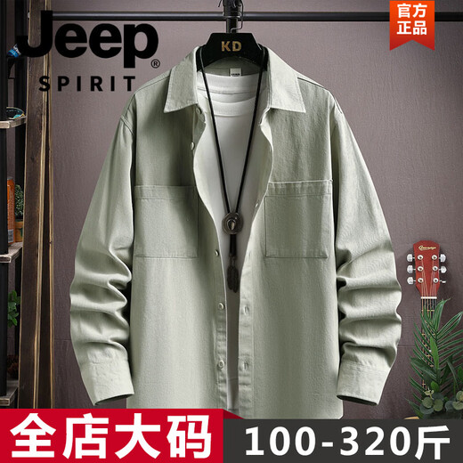 JEEP SPIRIT2026 spring and autumn men's long-sleeved shirt men's workwear retro outerwear youth plus size trendy shirt tops plus fat plus size men's clothing - gray M