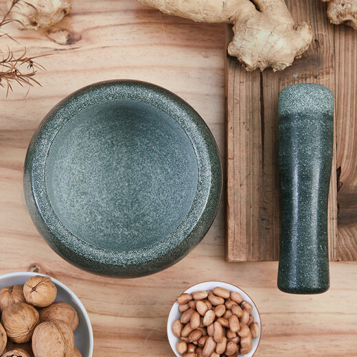 Pupan natural bluestone mortar household garlic masher kitchen garlic masher garlic masher jar peeling garlic masher food grinder extra large diameter 25CM does not come with anti-splash lid