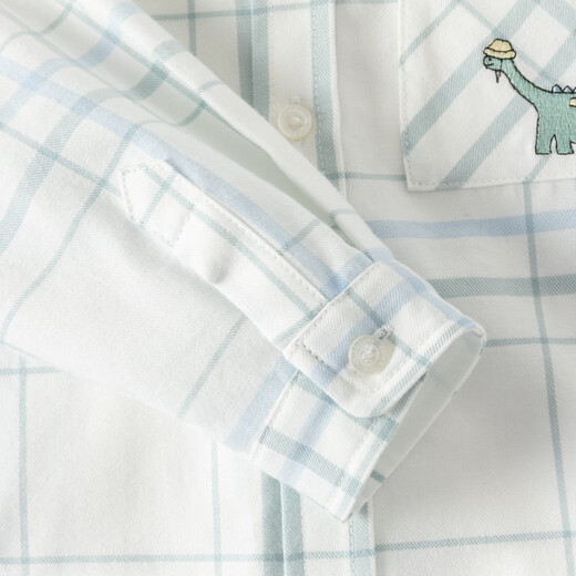 DAVE&BELLA children's plaid shirt cotton boys' shirt 2026 spring new baby boy long-sleeved top children's clothes green plaid ready stock 130 cm (recommended height 120-130cm)