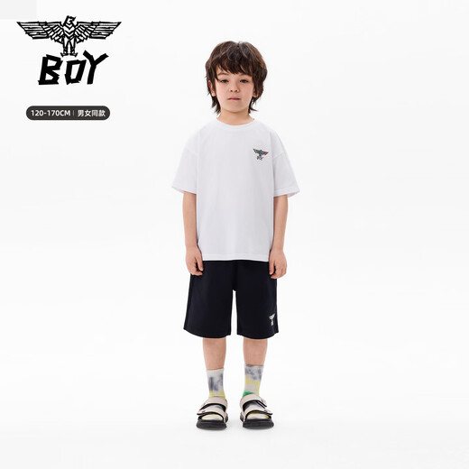 BOY JUNIOR trendy graffiti loose short-sleeved T-shirt for boys and girls, white 120