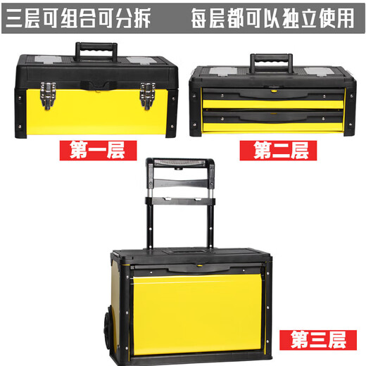 Yujiading Sanqihu Trolley Tool Box Multifunctional Three-layer Combined Trolley Hardware Tool Box with Wheels Removable Hardware Green 901