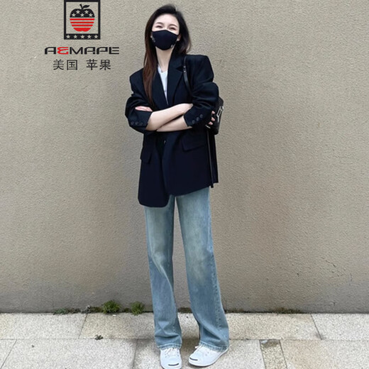 AEMAPE black small suit jacket for women oversize2025 spring and autumn new style high-end loose silhouette casual small man black XL -120-135Jin Jin is equal to 0.5 kg
