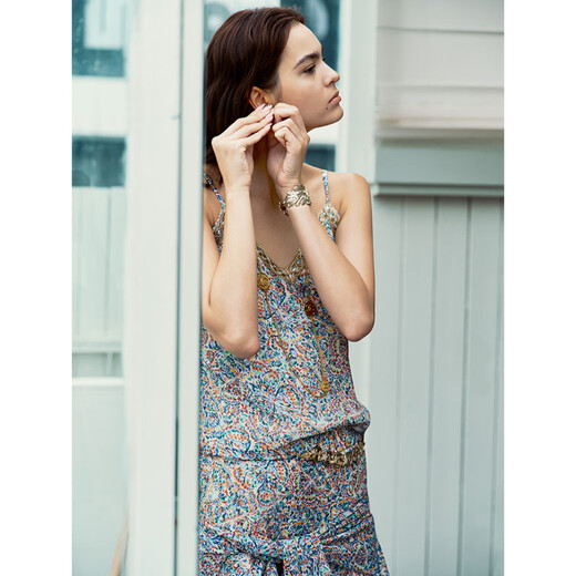 BLACKNINI limited edition/French Deveaux century printed long-sleeved shirt/suspenders/trousers shirt (brand Deveaux)) XS