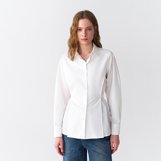 OVV2026 new spring and summer women's clothing, waist-cut, neat, soft, comfortable, long-sleeved casual shirt, frost white S