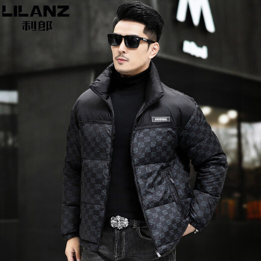 利郎商场同款男装羽绒服冬季新款中青男士鹅绒短款立领加厚保暖外套 黑色 XL 180码(建议140-160斤)