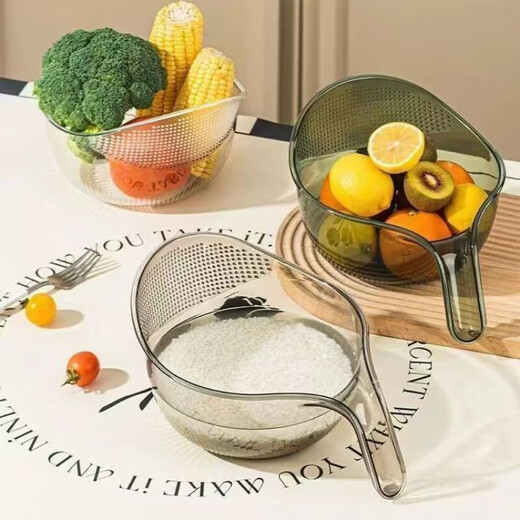 Shantou Lincun vegetable washing basket, drain basket, rice cleaning artifact, multi-functional rice washing sieve, rice washing basin, vegetable washing, fruit filtering and draining basket, 1 transparent dark green + 1 transparent color, 2 pack