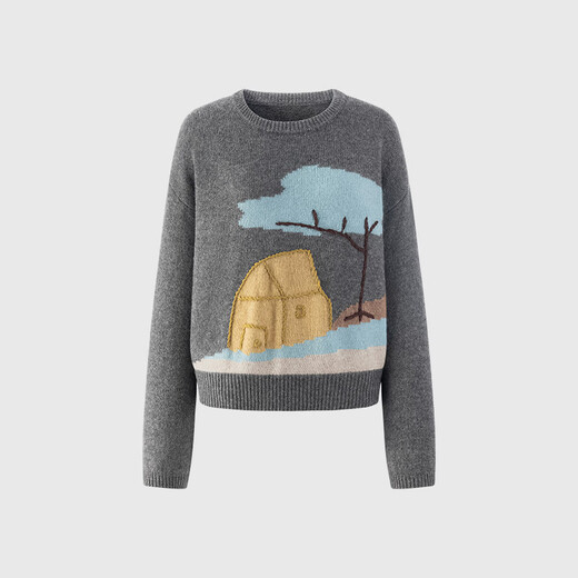 5+(FivePlus)FIVE PLUS design niche house big tree jacquard sweater for women fun versatile sweater gray M (one size fits all) (125Jin Jin is equal to within 0.5kg)
