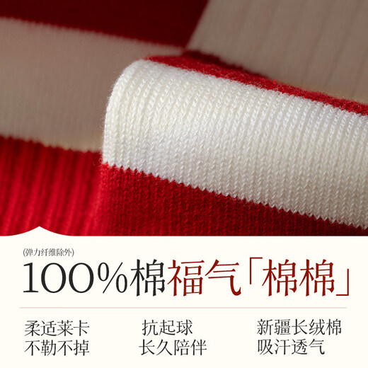 Zhenxing footwear (ZJZUE) five-finger socks for women, cotton, animal year, cotton, women's autumn and winter, bright red, new year socks, finger length simple socks, striped parallel bars + different colors on the head and heels + full body stripes, SF gift box, one size fits all, 100 cotton animal year hair gift box
